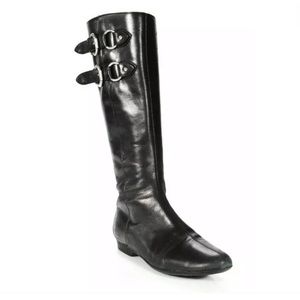 DONALD J PLINER BLACK LEATHER MOTO BOOTS SZ 5.5